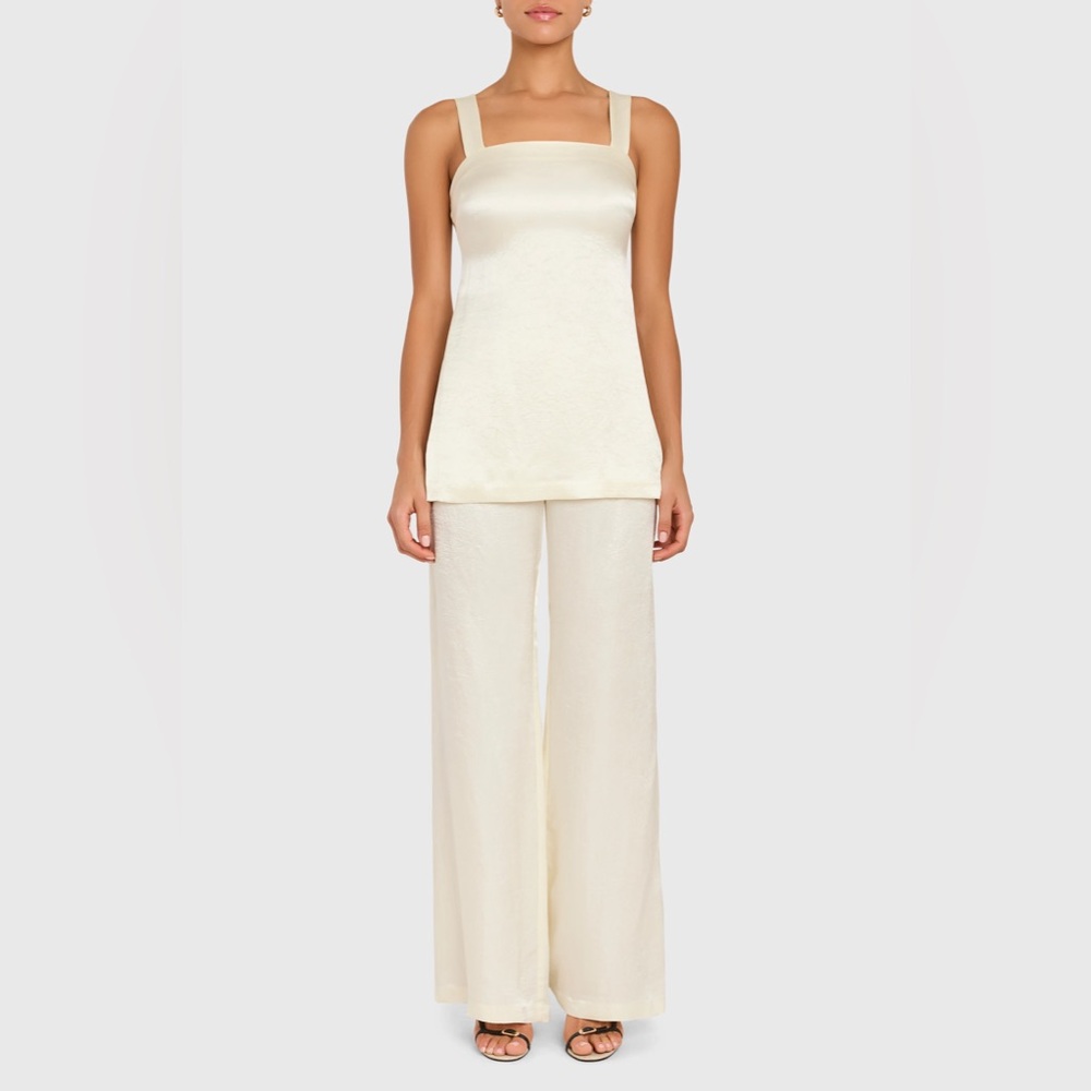 Amanda Uprichard Elegant Cream Sleeveless Top and Wide-Leg Pants Set